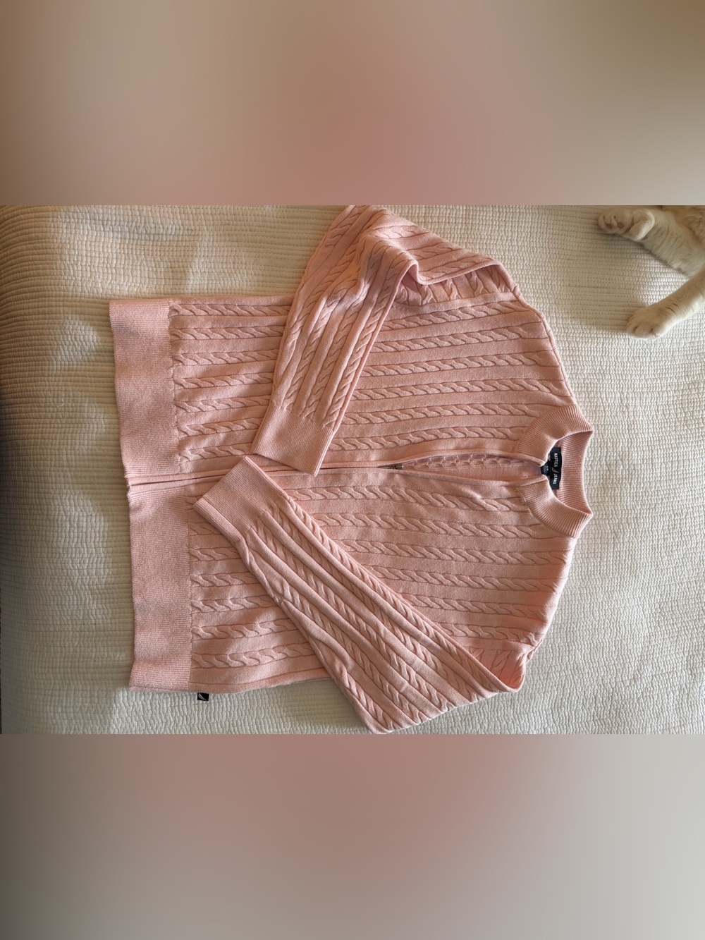 Nautica Light Pink Cable-Knit Zip Cardigan